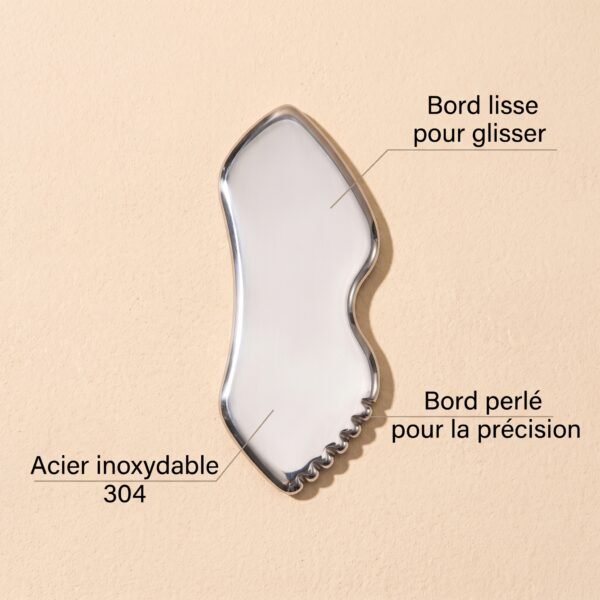 La Lame Vague en acier inoxydable annoté : Bord lisse pour glisser, Bord perlé pour la précision, Acier inoxydable 304